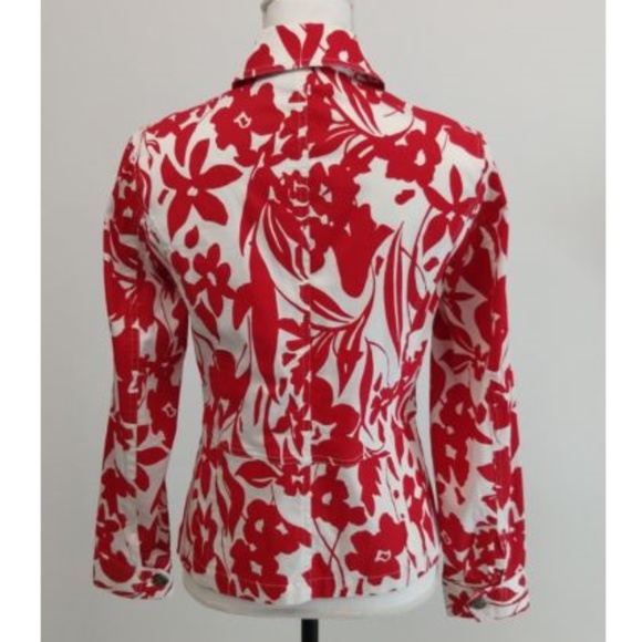 Chico's 0 Red & White Floral Fitted Jacket - Picture 4 of 6
